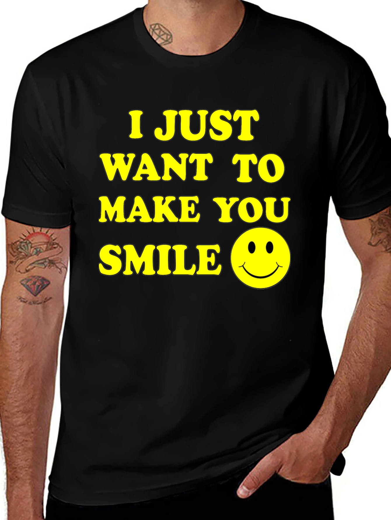 Make You Smile Graphic Tee - Black Cotton T-Shirt