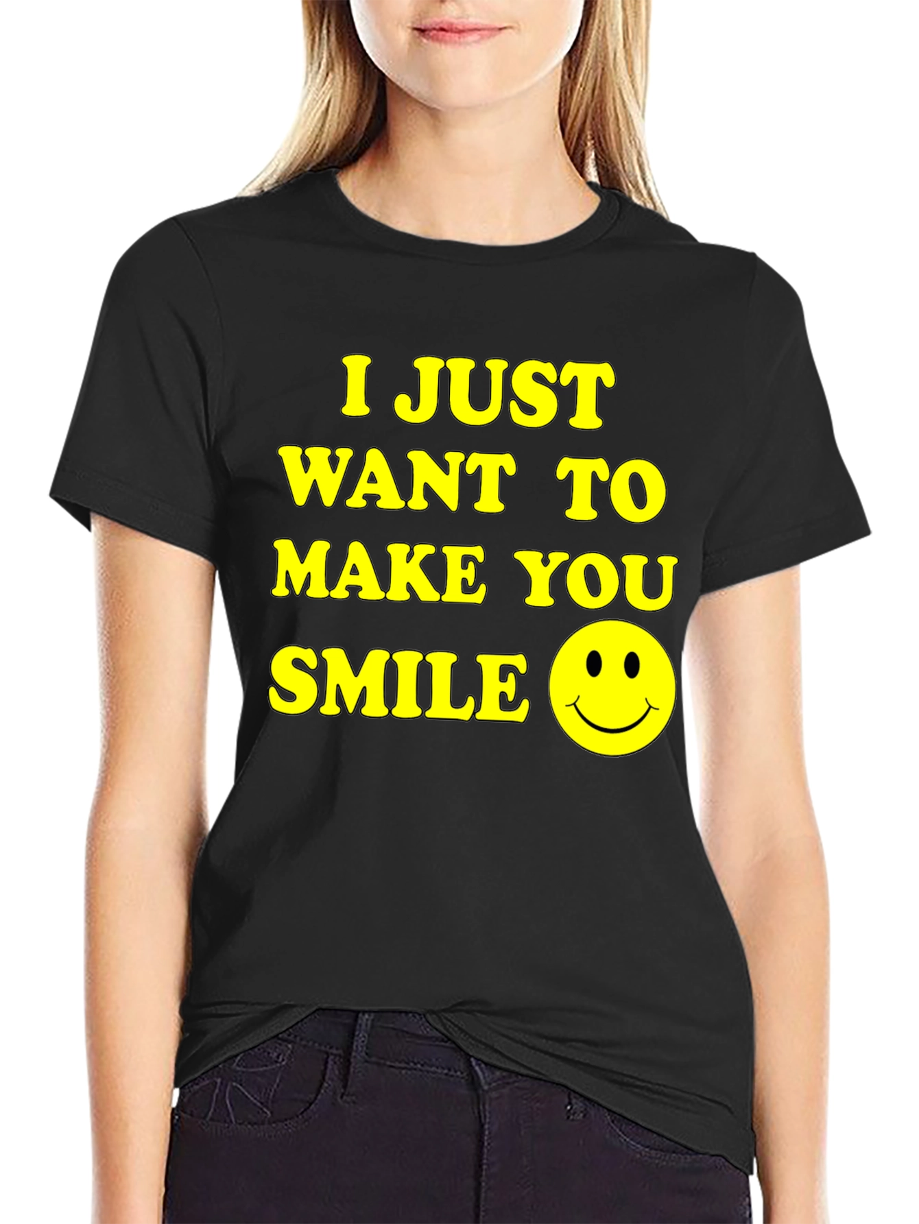 Make You Smile Graphic Tee - Black Cotton T-Shirt