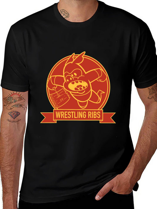 Wrestling Ribs Funny Cartoon Graphic Tee
