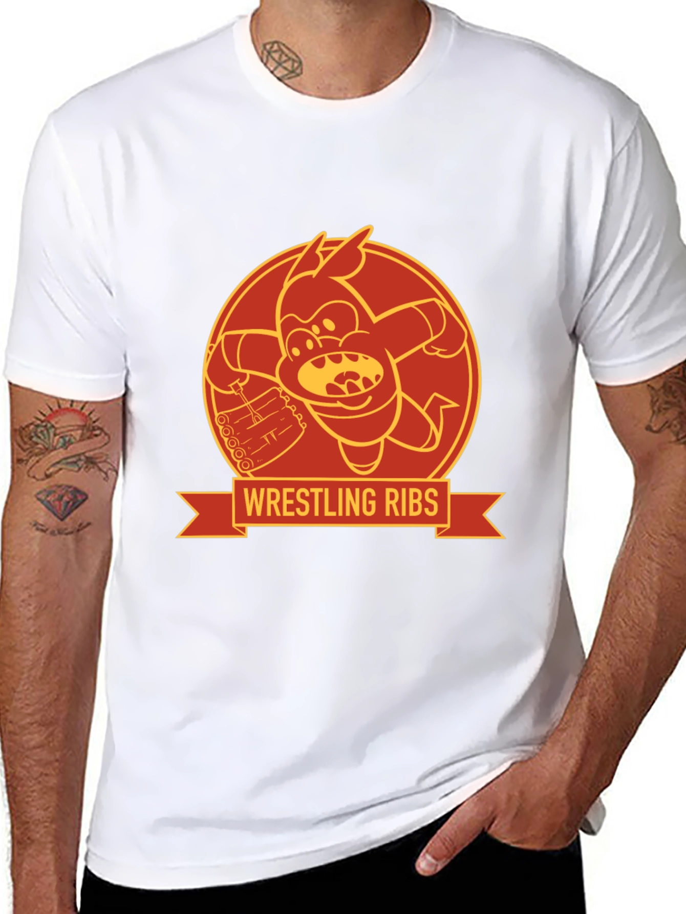 Wrestling Ribs Funny Cartoon Graphic Tee