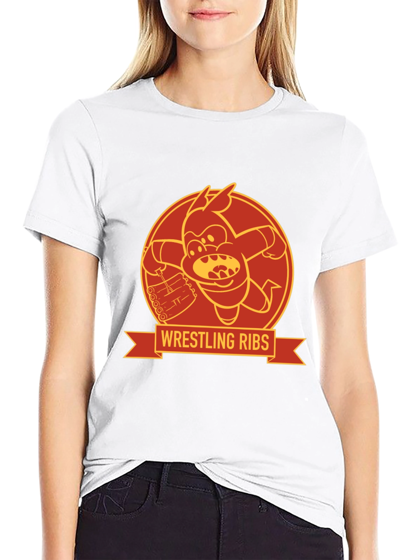 Wrestling Ribs Funny Cartoon Graphic Tee