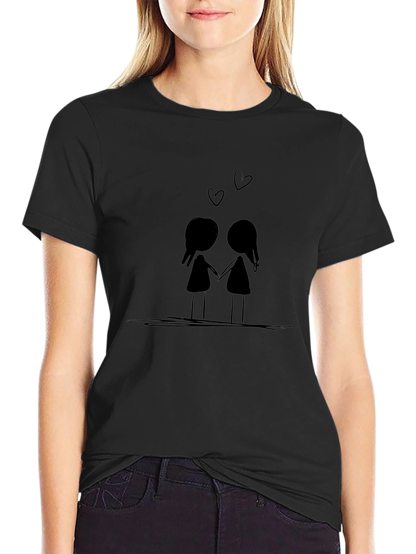Couple Love Graphic Tee - Black Cotton T-Shirt
