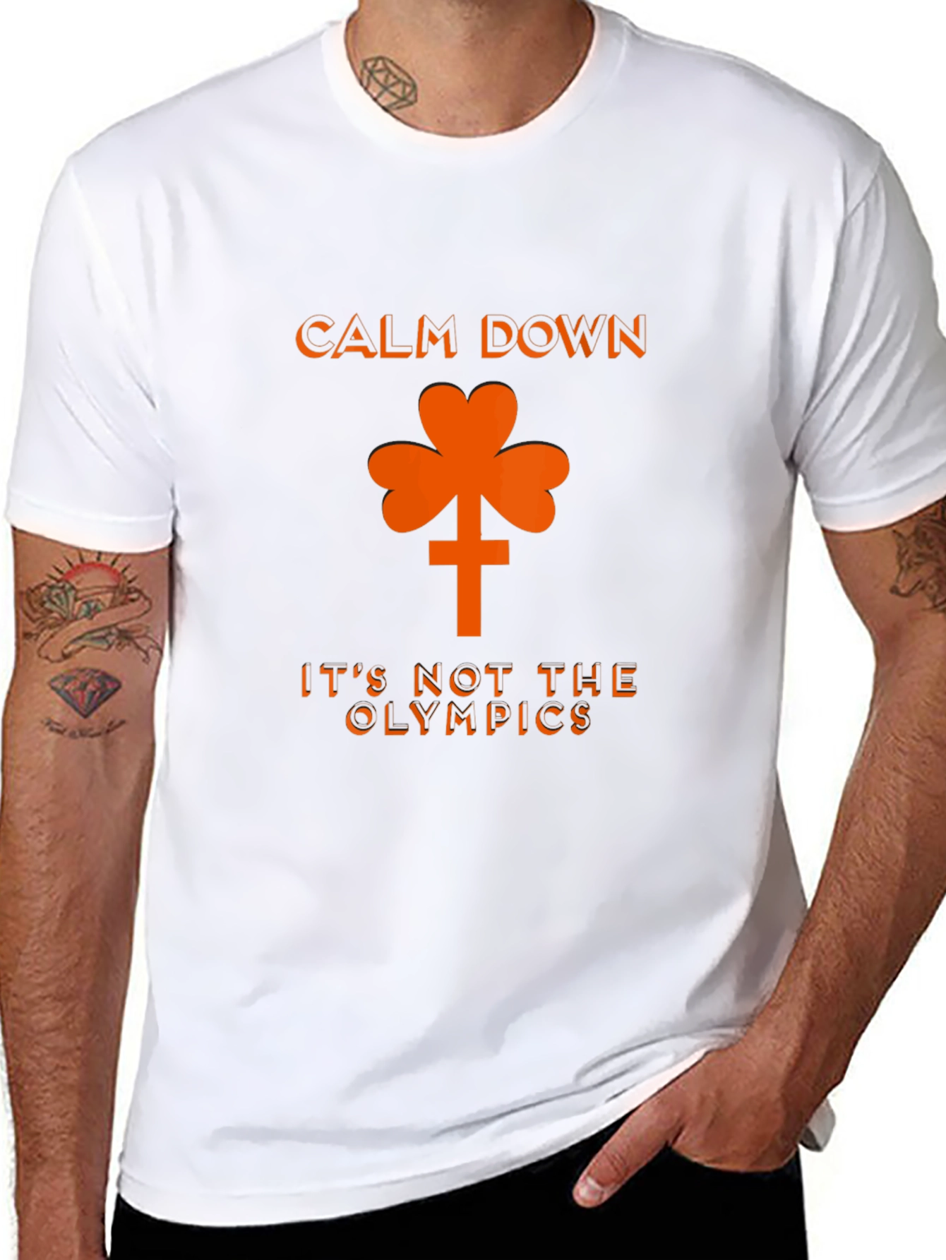 Calm Down Shamrock Novelty Graphic T-Shirt
