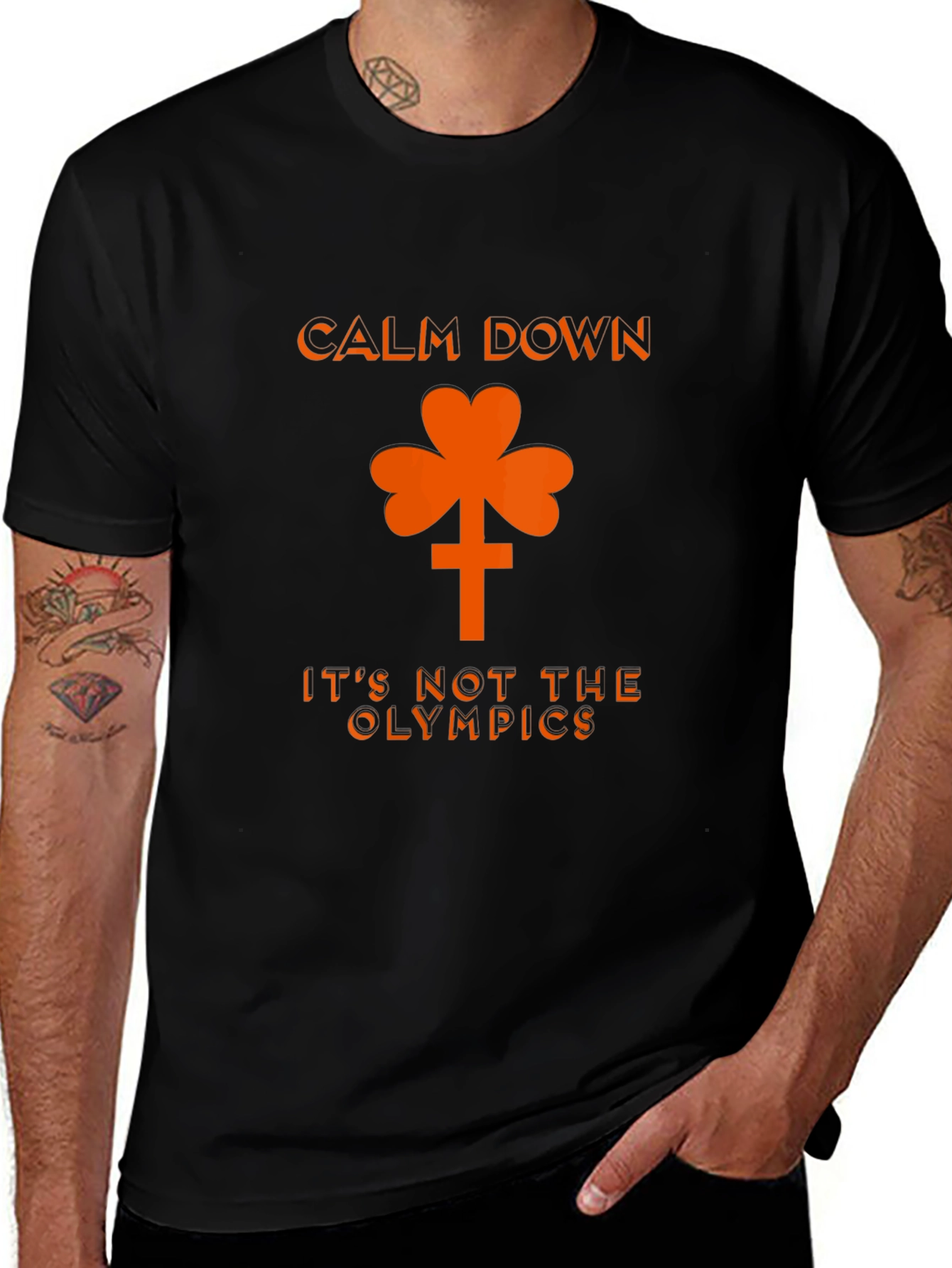 Calm Down Shamrock Novelty Graphic T-Shirt