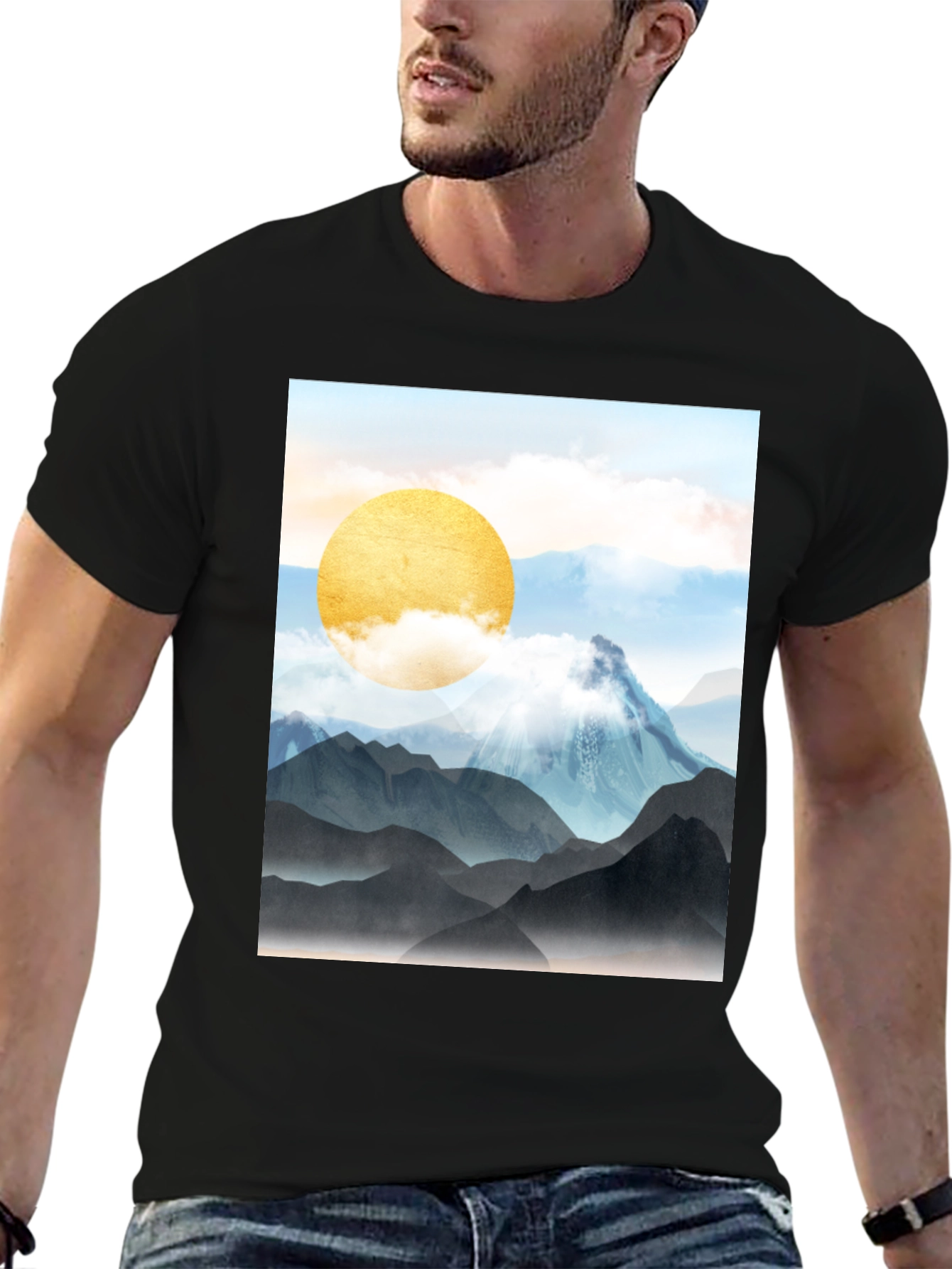 Mountain Sun Graphic Tee - Stylish Black T-Shirt