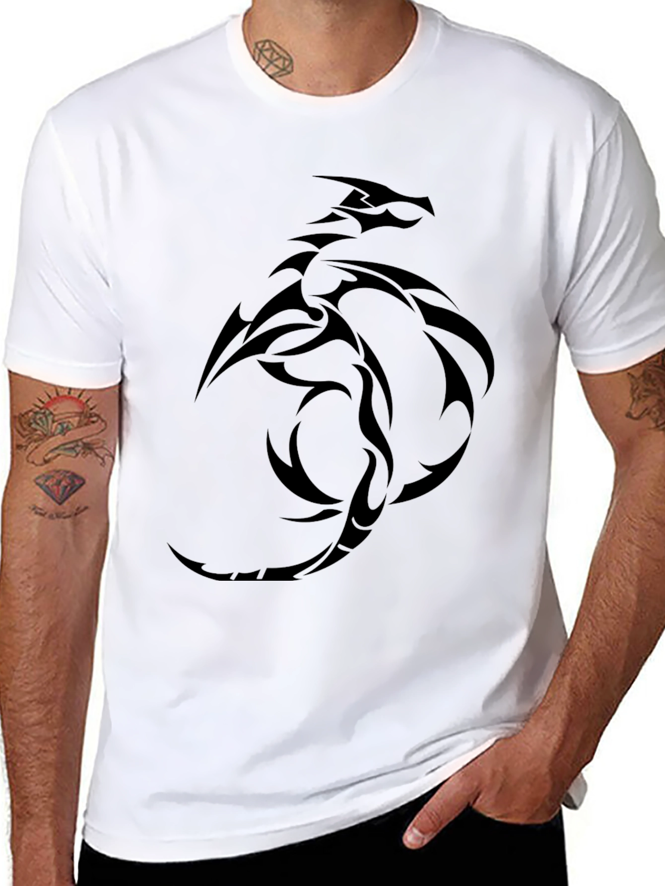 Tribal Dragon Graphic Black T-Shirt - Stylish & Unique