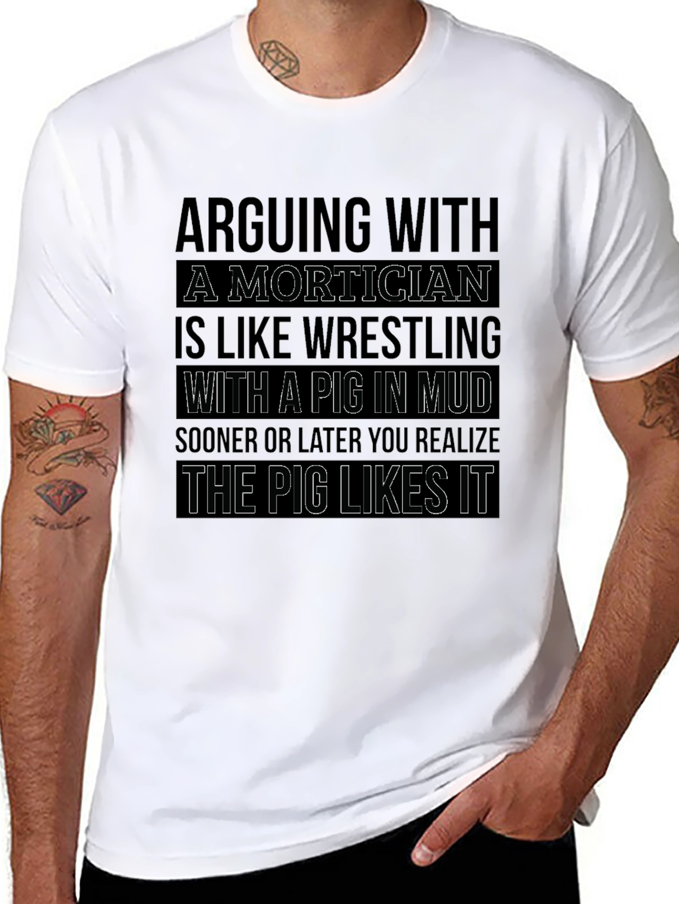 Mortician Pig Wrestling Novelty Graphic T-Shirt