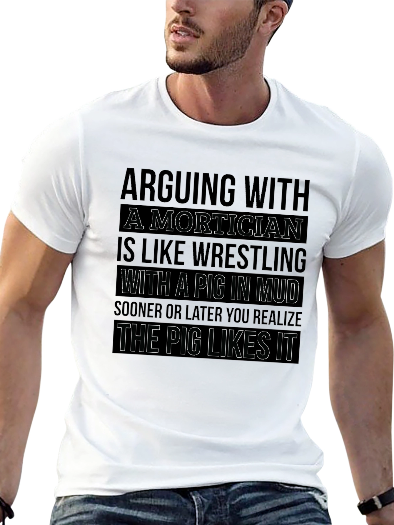 Mortician Pig Wrestling Novelty Graphic T-Shirt