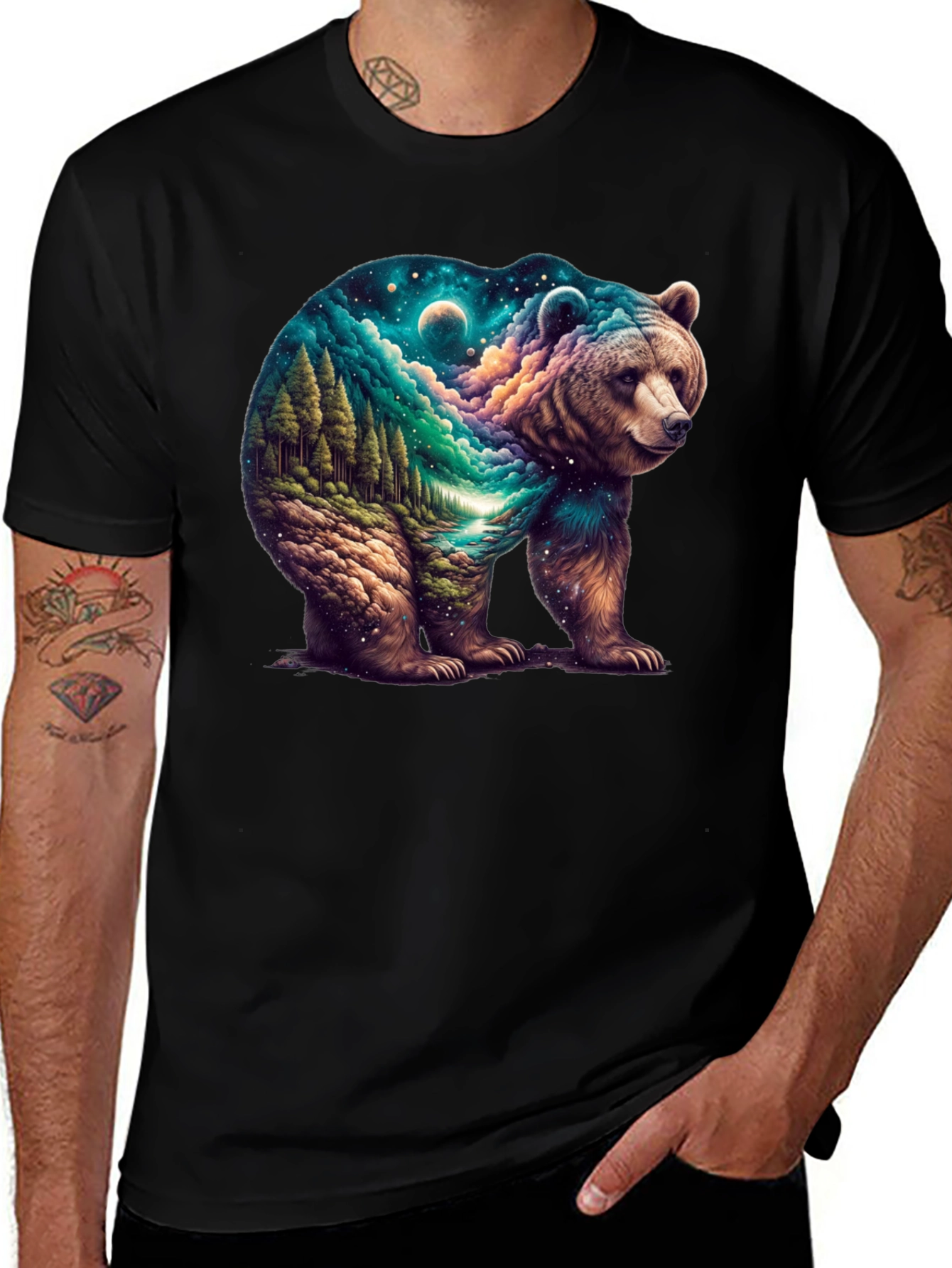 Nature Bear Graphic T-Shirt - Mens Black Tee