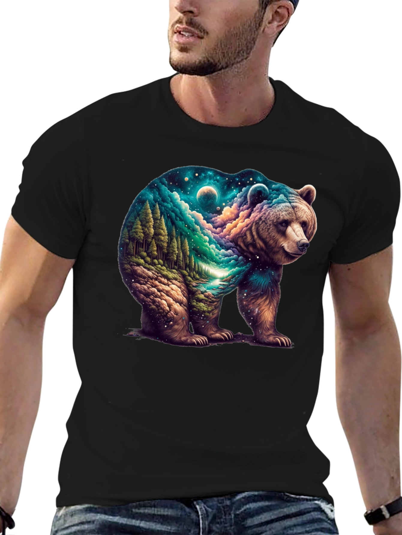 Nature Bear Graphic T-Shirt - Mens Black Tee