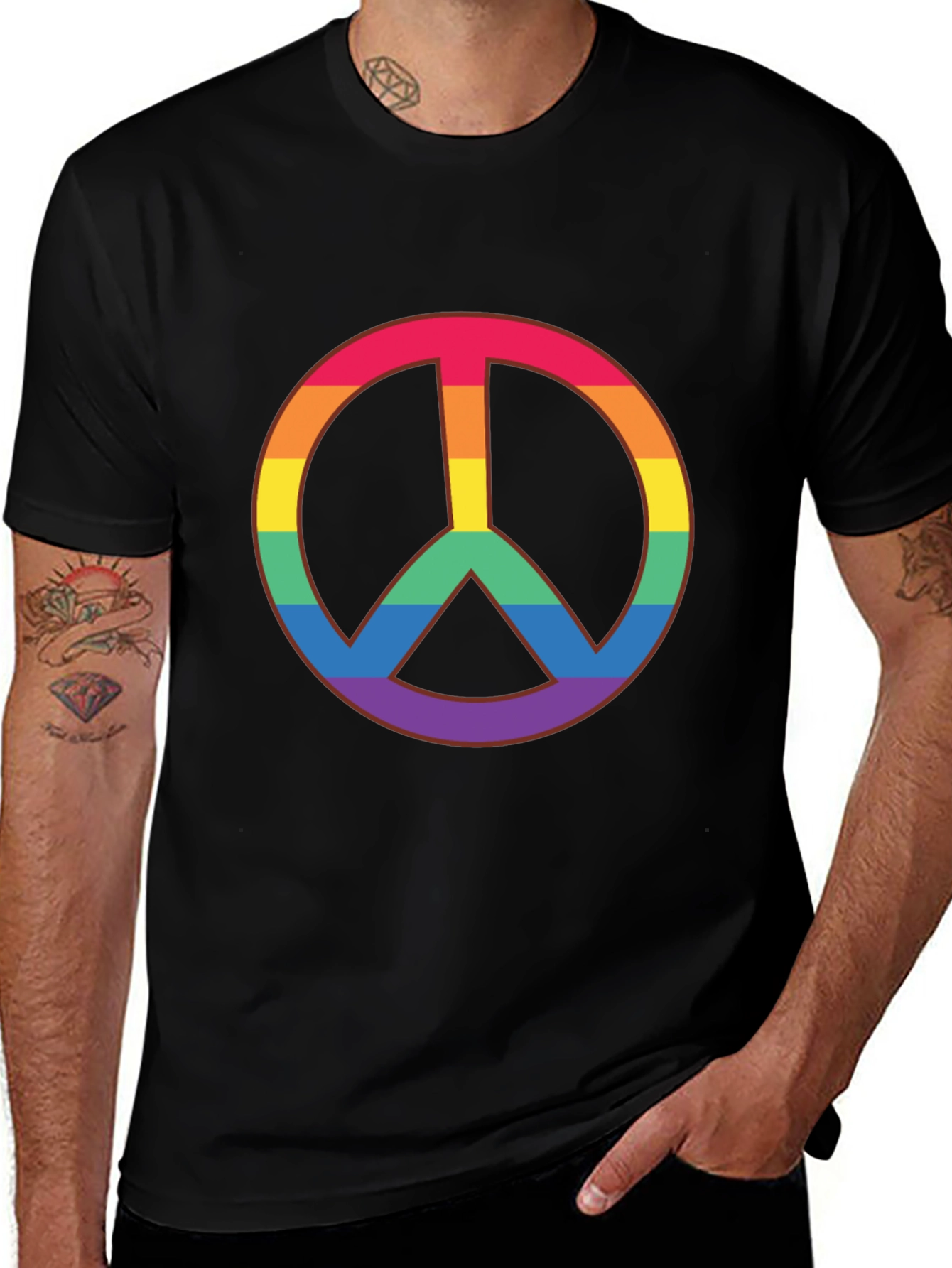 Rainbow Peace Sign Black T-Shirt