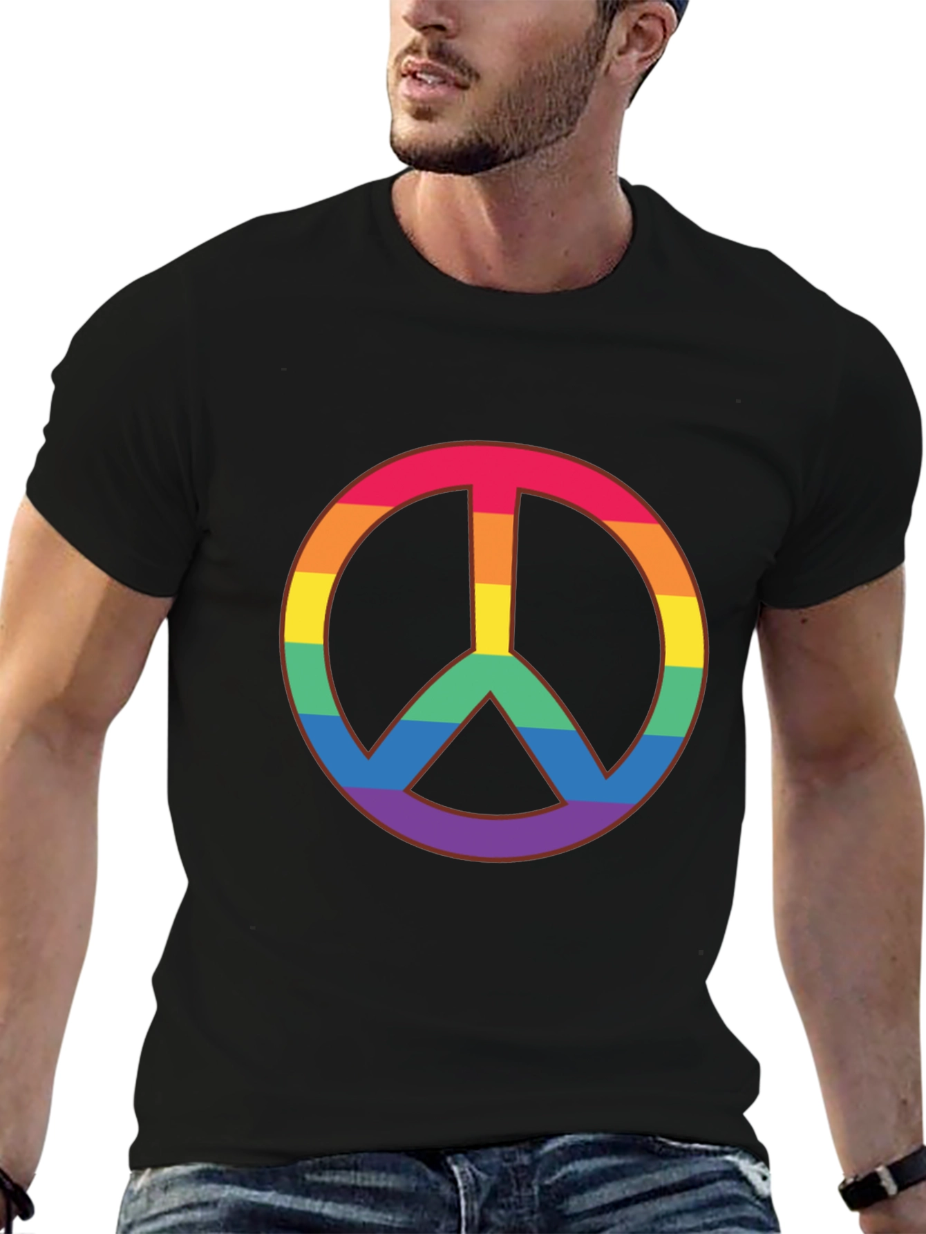 Rainbow Peace Sign Black T-Shirt
