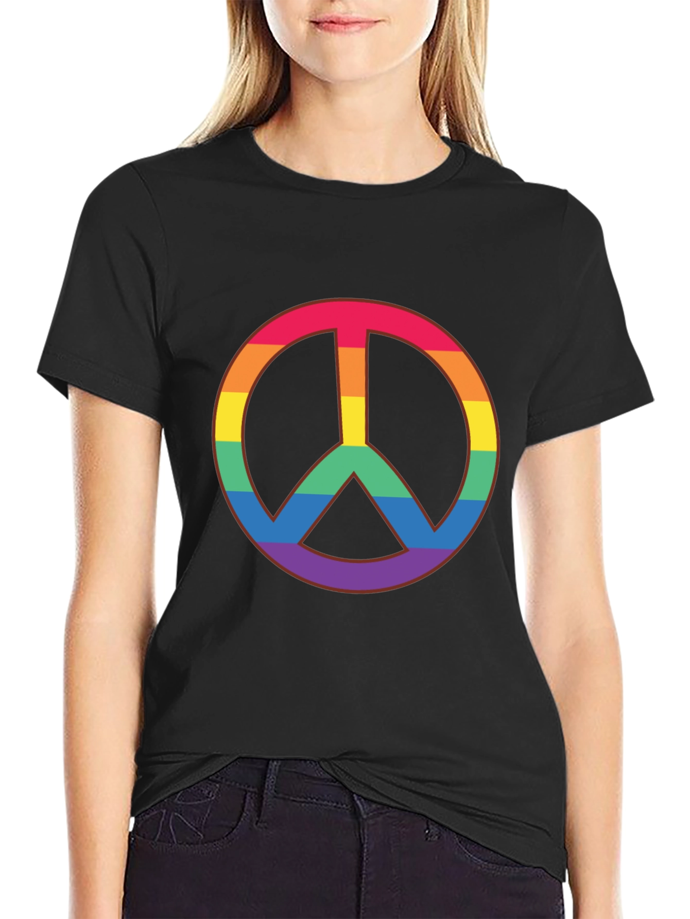 Rainbow Peace Sign Black T-Shirt