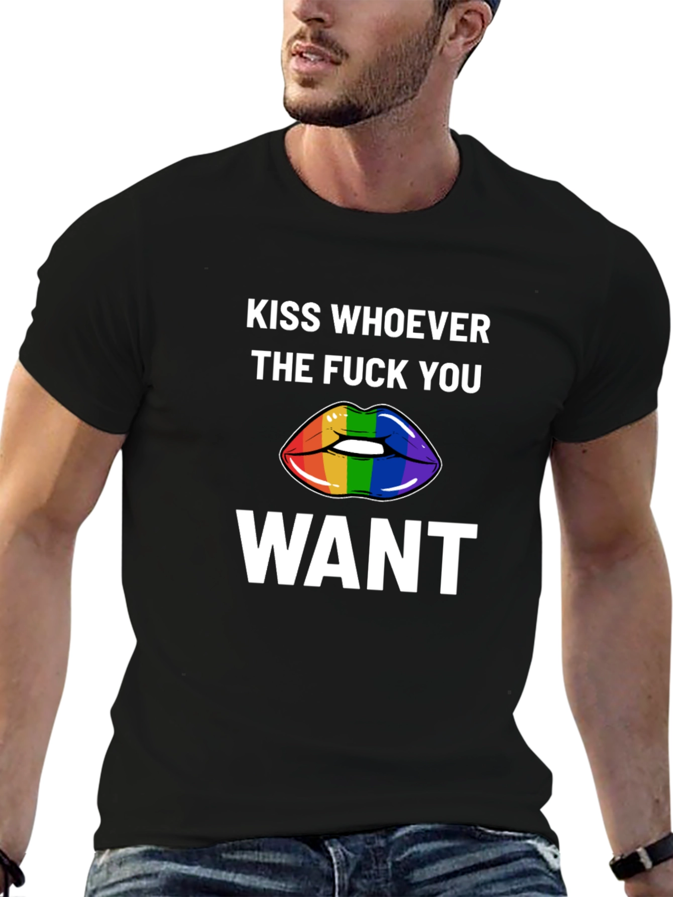 Kiss Whoever You Want Rainbow Lips Graphic Tee