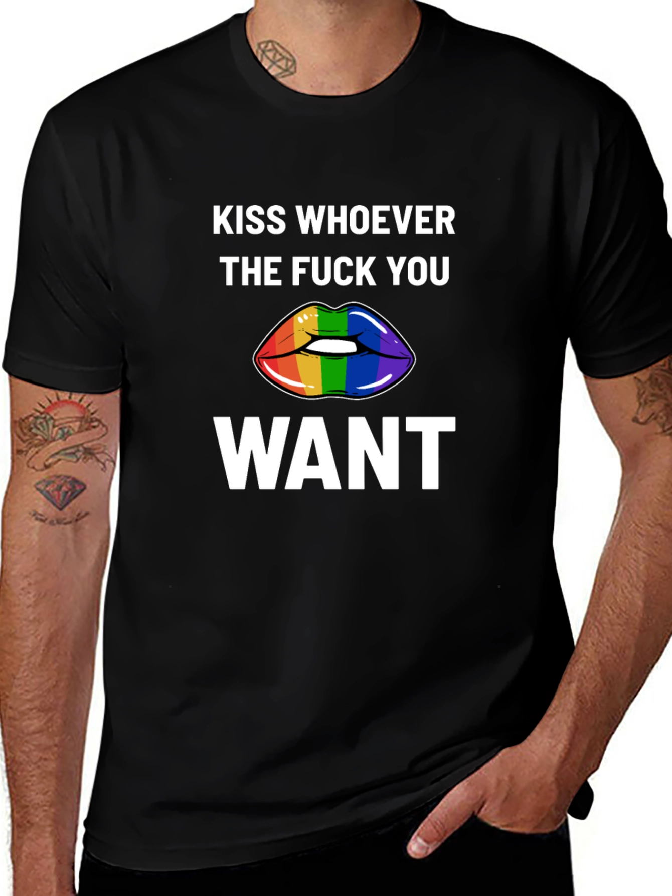 Kiss Whoever You Want Rainbow Lips Graphic Tee