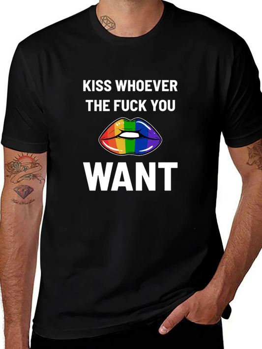Kiss Whoever You Want Rainbow Lips Graphic Tee
