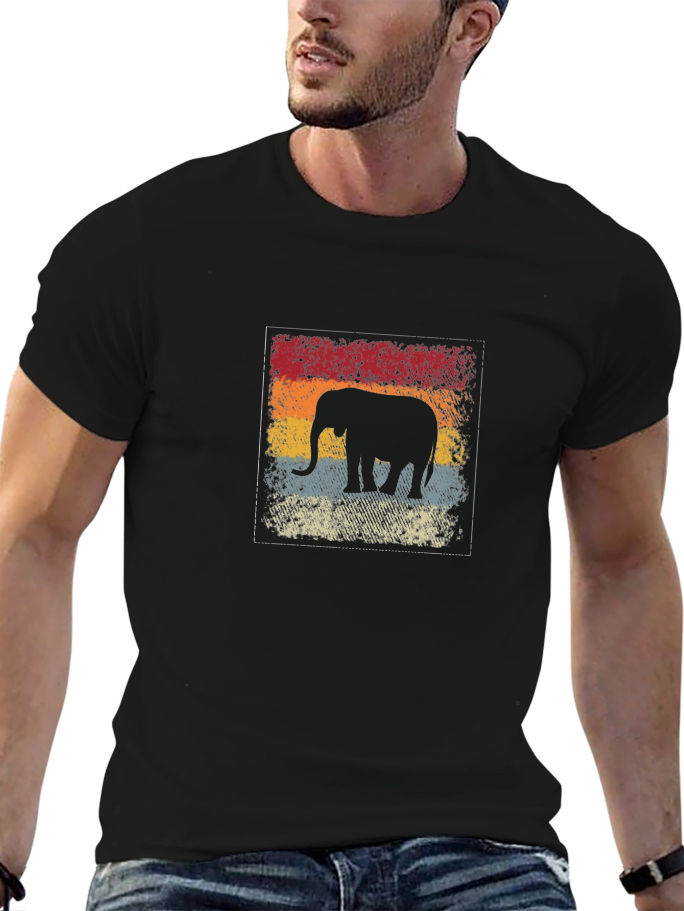 Retro Elephant Graphic Tee - Black Cotton Comfort