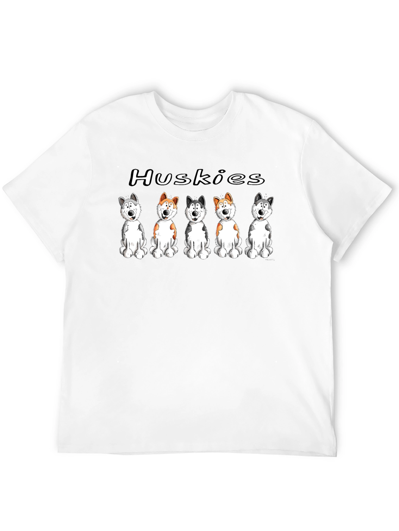 Husky Dog Cartoon Print Black T-Shirt