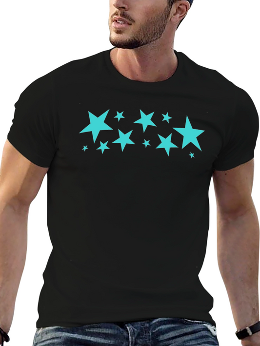 Starry Tee: Black Cotton Blend Graphic T-Shirt