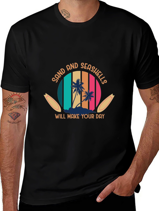 Sand & Seashells Black Graphic T-Shirt