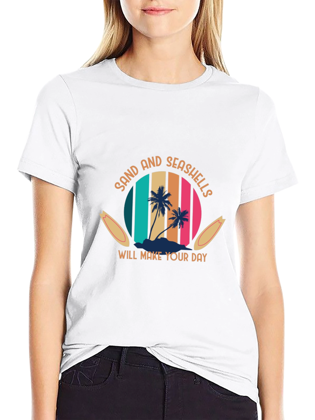 Sand & Seashells Black Graphic T-Shirt
