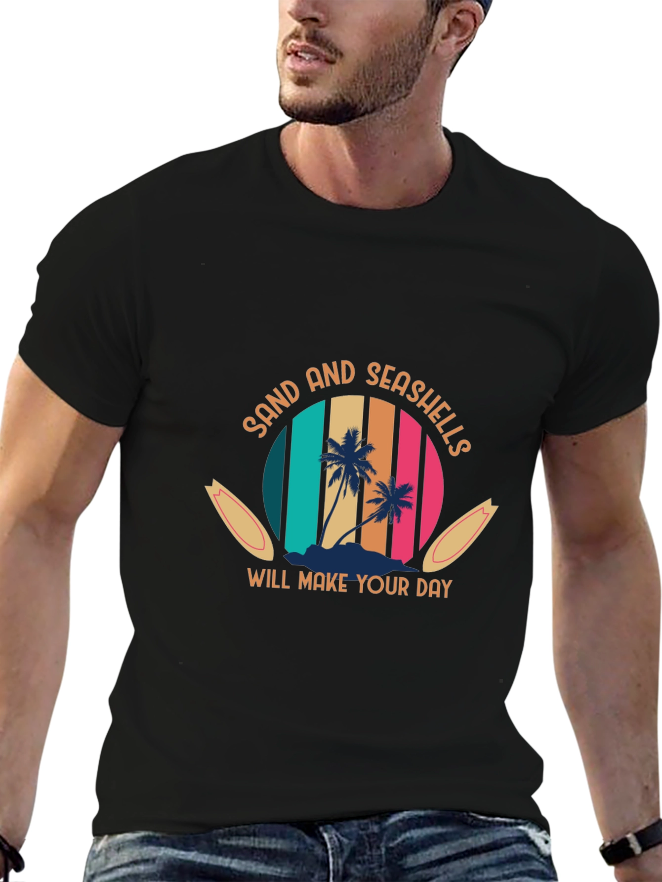 Sand & Seashells Black Graphic T-Shirt