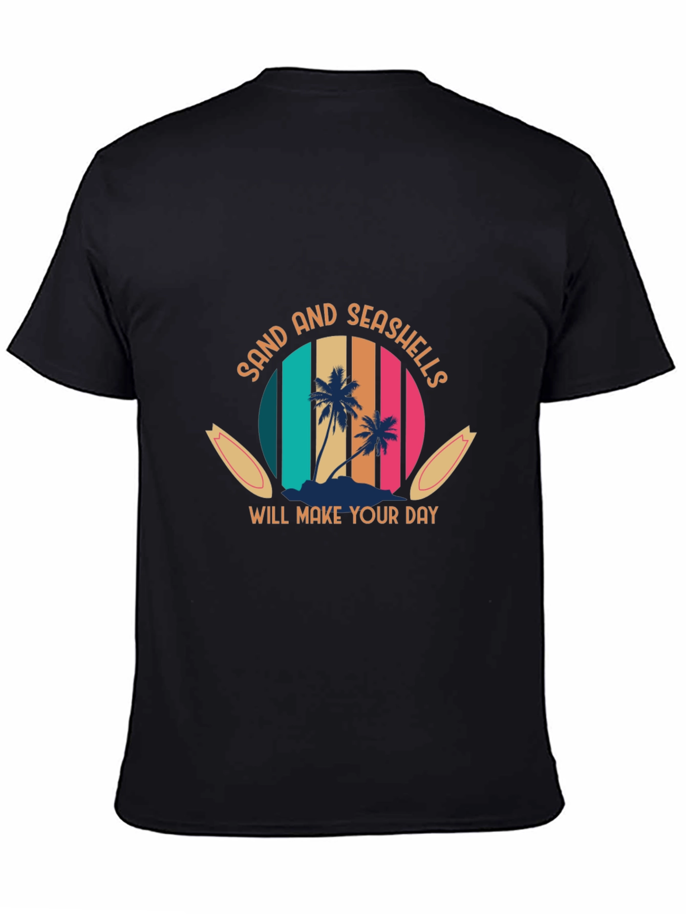 Sand & Seashells Black Graphic T-Shirt