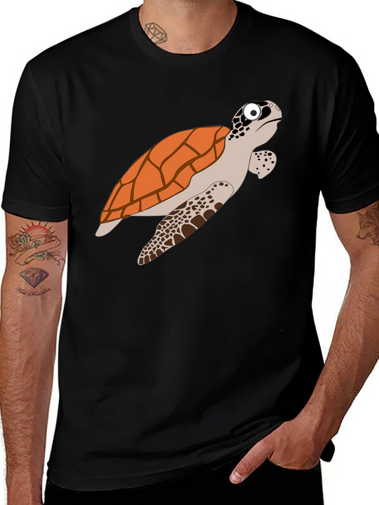 Cartoon Turtle Graphic Tee - Black Cotton T-Shirt