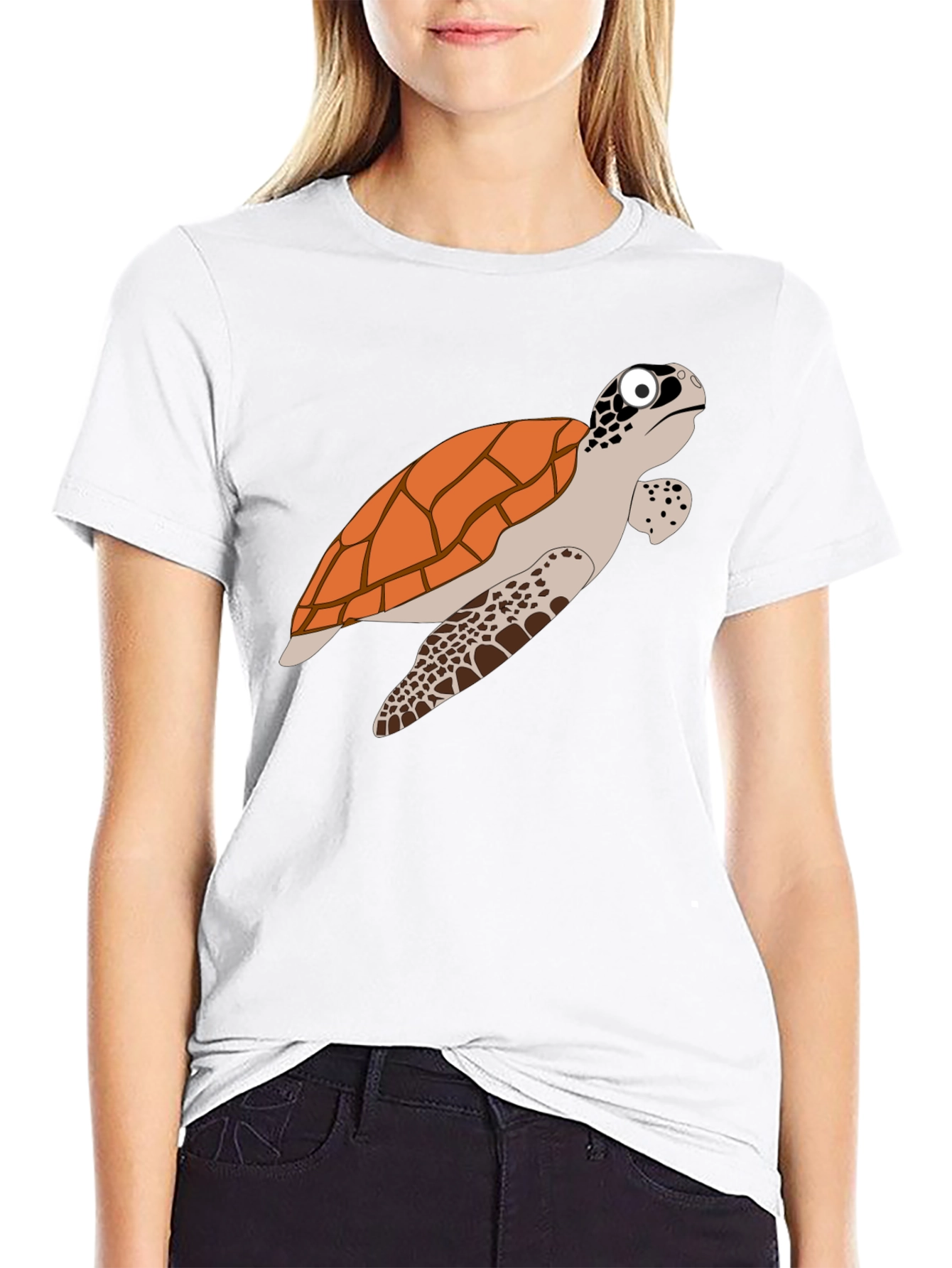 Cartoon Turtle Graphic Tee - Black Cotton T-Shirt