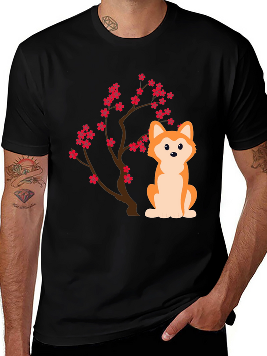 Dog & Cherry Blossom T-Shirt - Soft Cotton Blend