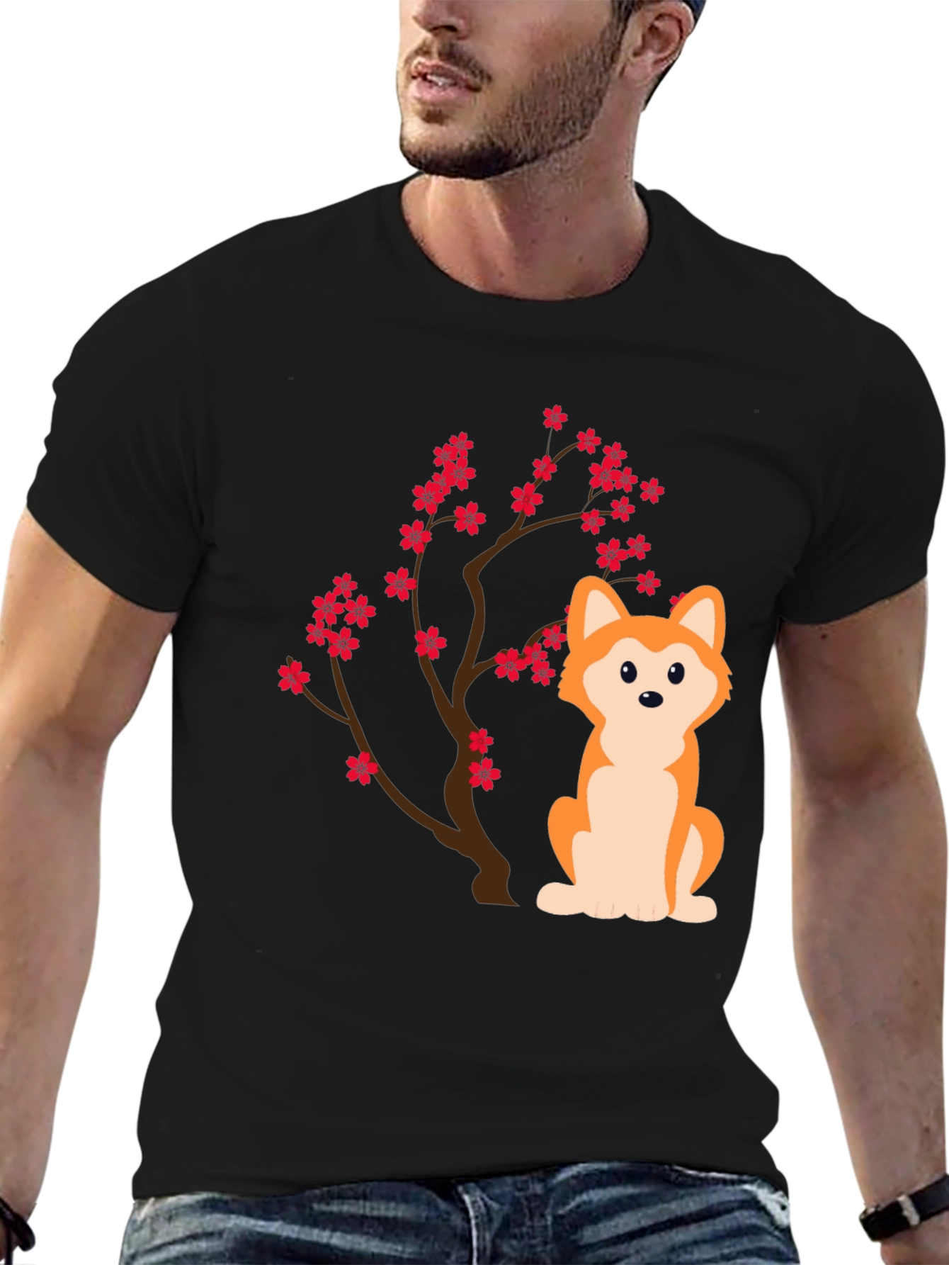 Dog & Cherry Blossom T-Shirt - Soft Cotton Blend