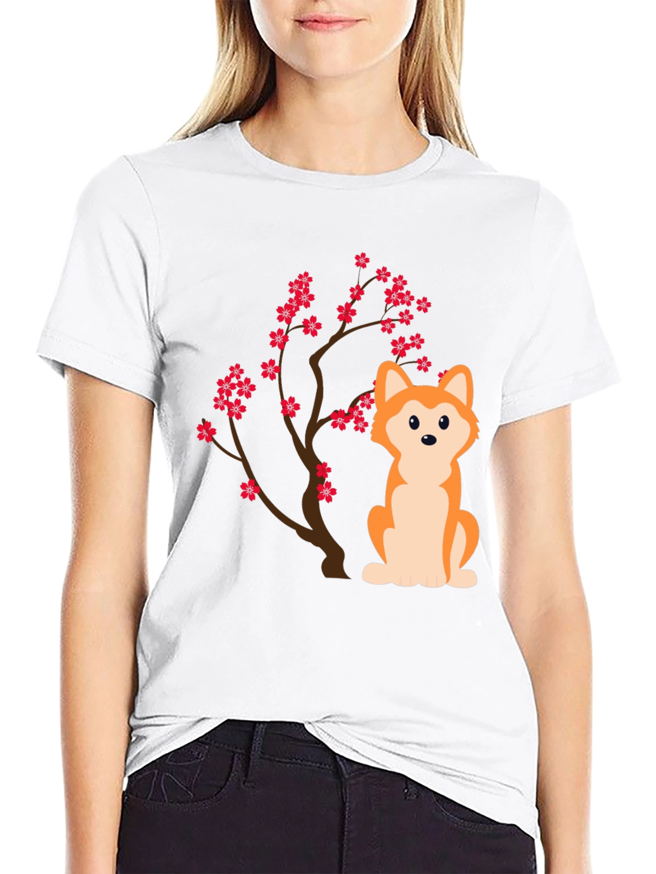 Dog & Cherry Blossom T-Shirt - Soft Cotton Blend