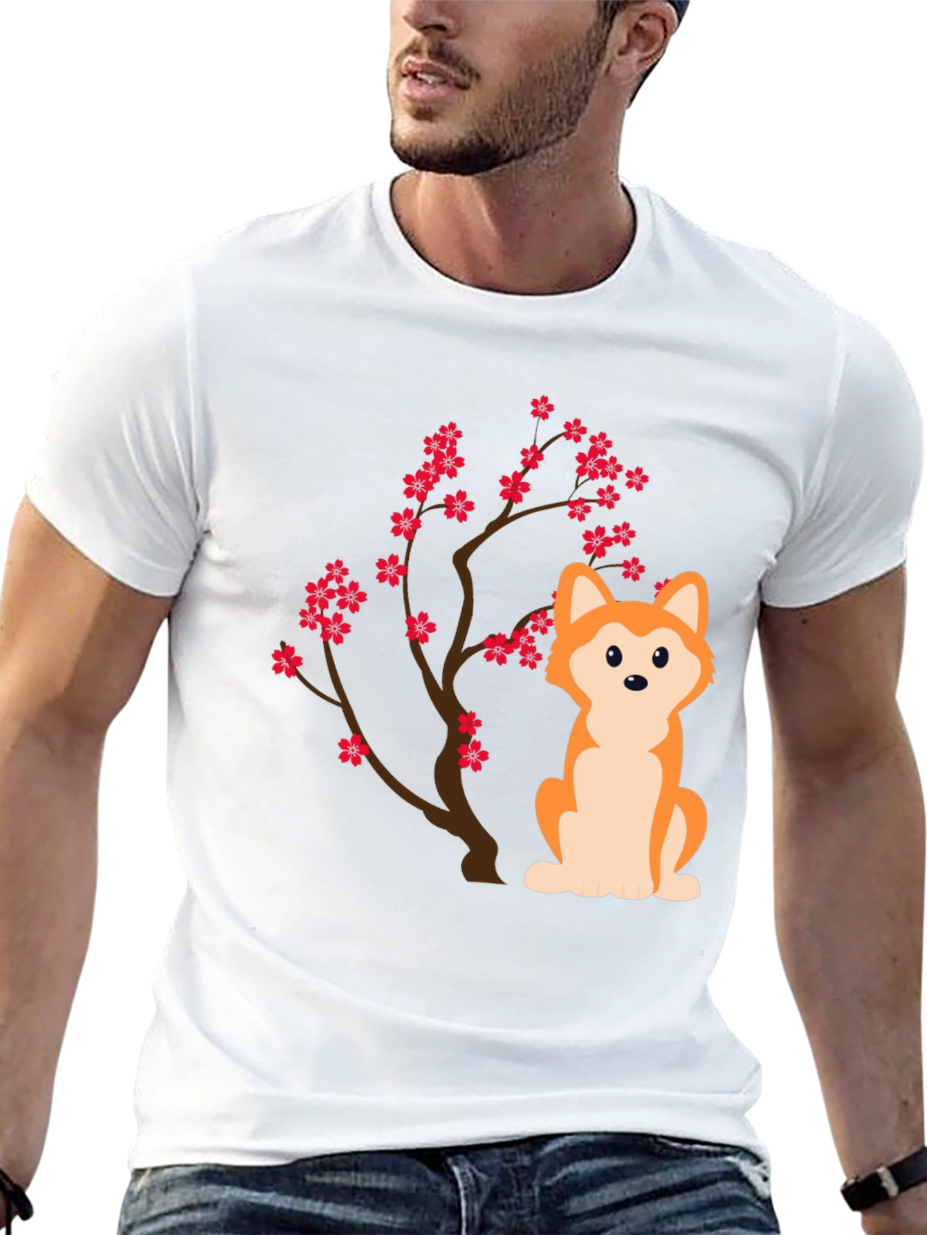 Dog & Cherry Blossom T-Shirt - Soft Cotton Blend