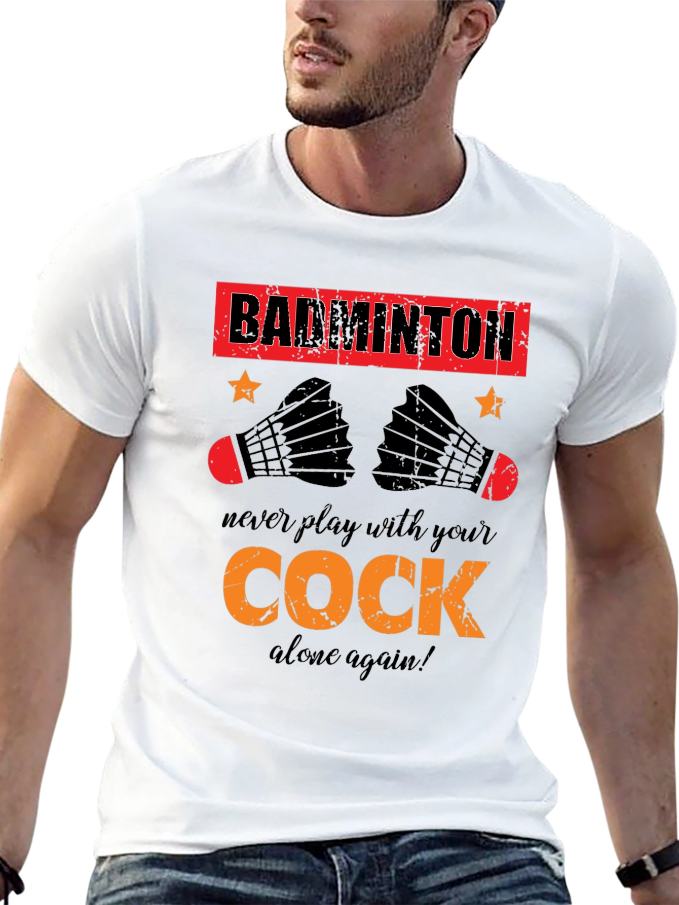 Funny Badminton T-Shirt - Cock Design