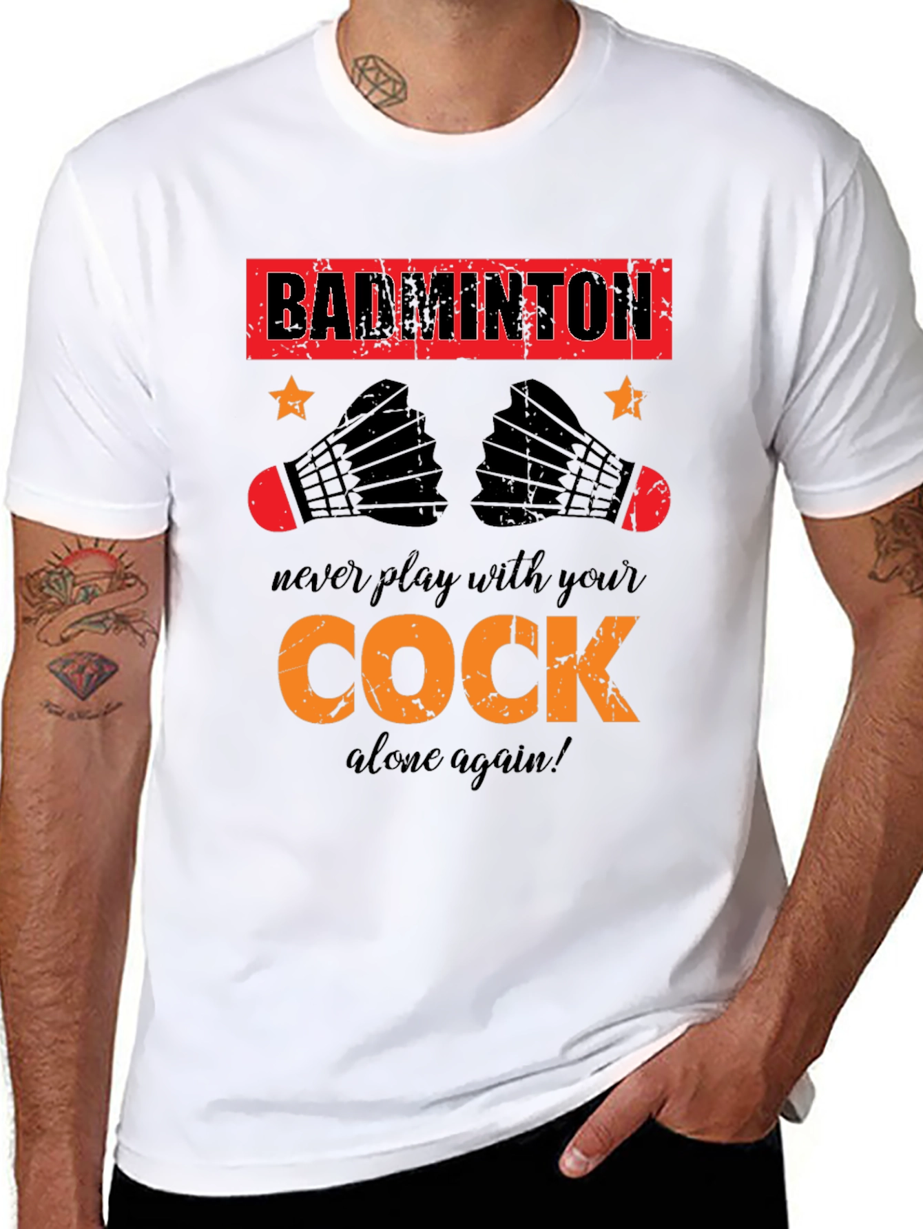 Funny Badminton T-Shirt - Cock Design