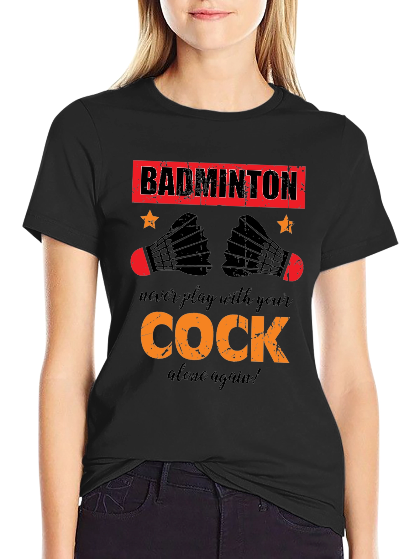 Funny Badminton T-Shirt - Cock Design