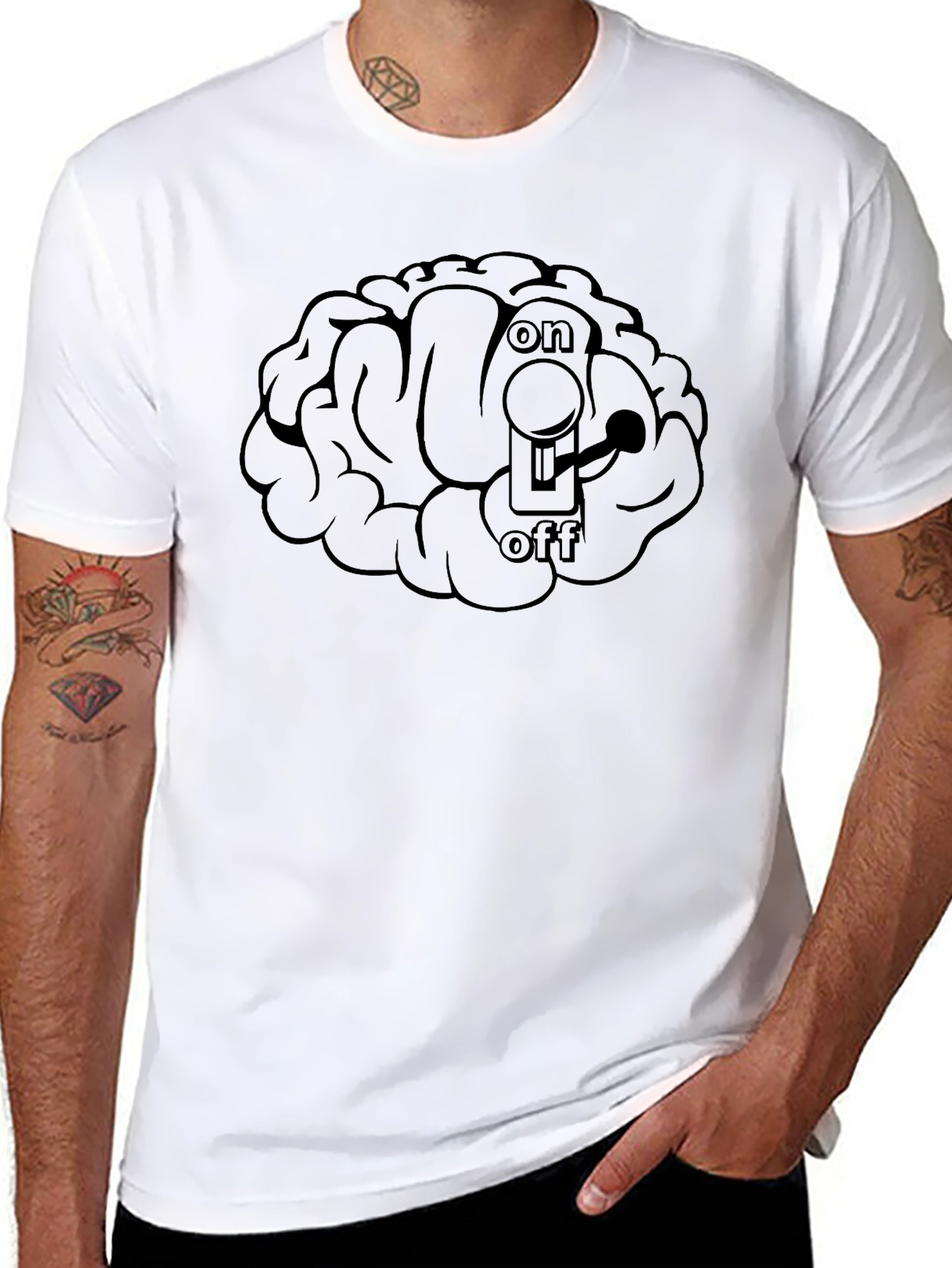 Brain On/Off Switch Graphic Black T-Shirt