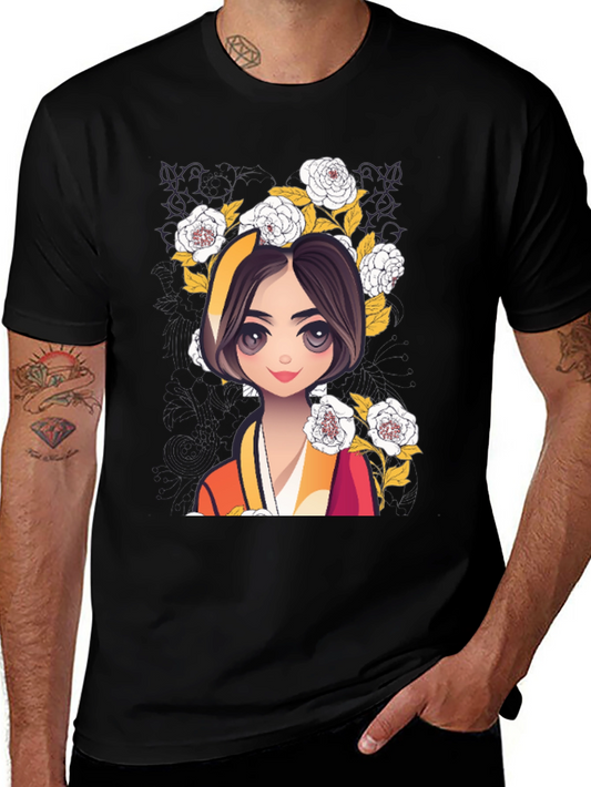 Anime Girl Floral T-Shirt