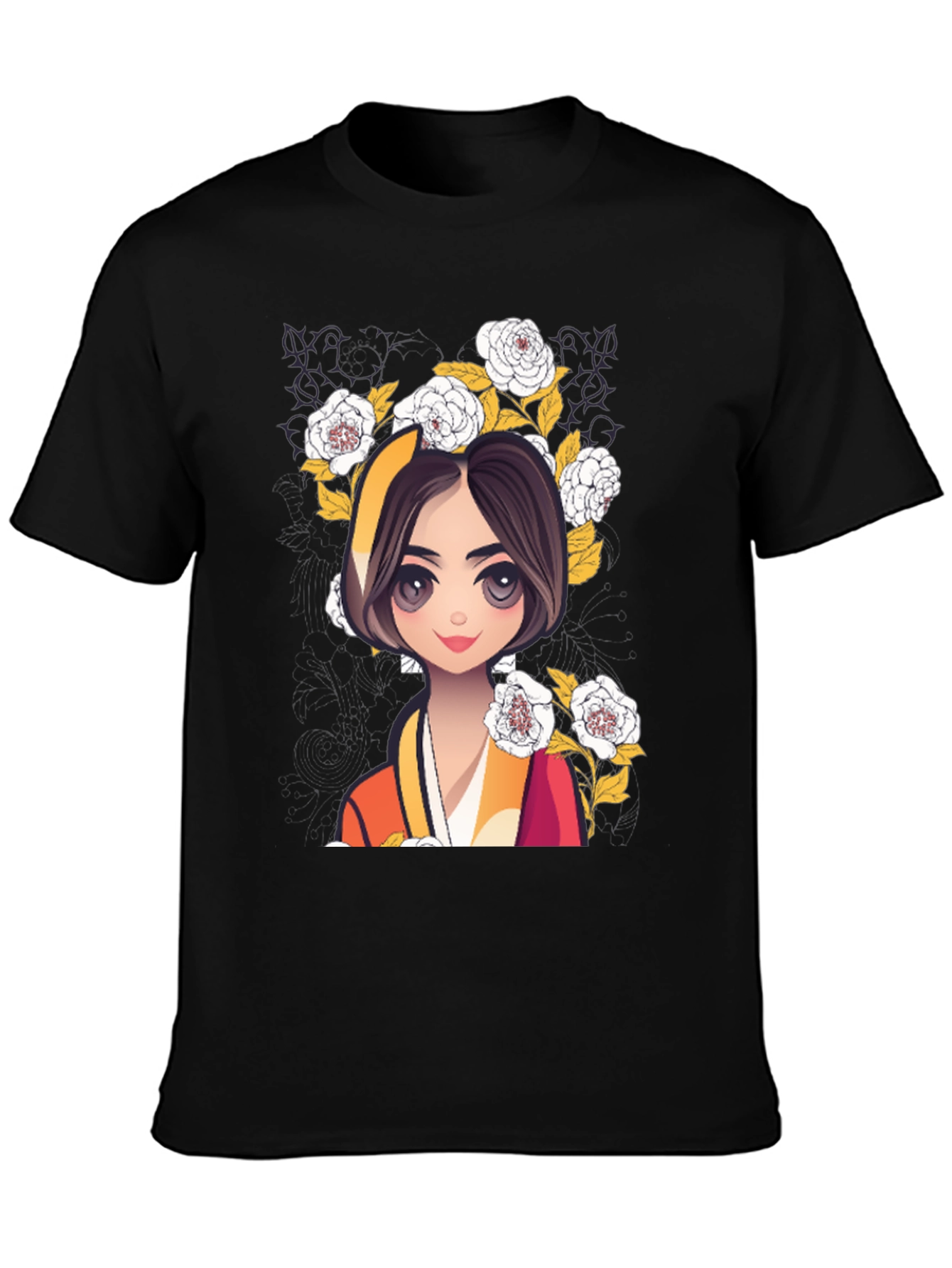 Anime Girl Floral T-Shirt