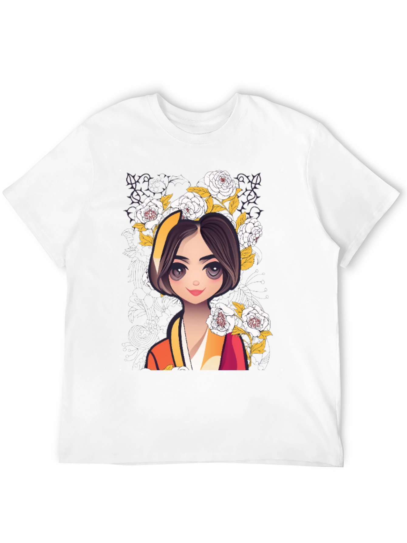 Anime Girl Floral T-Shirt