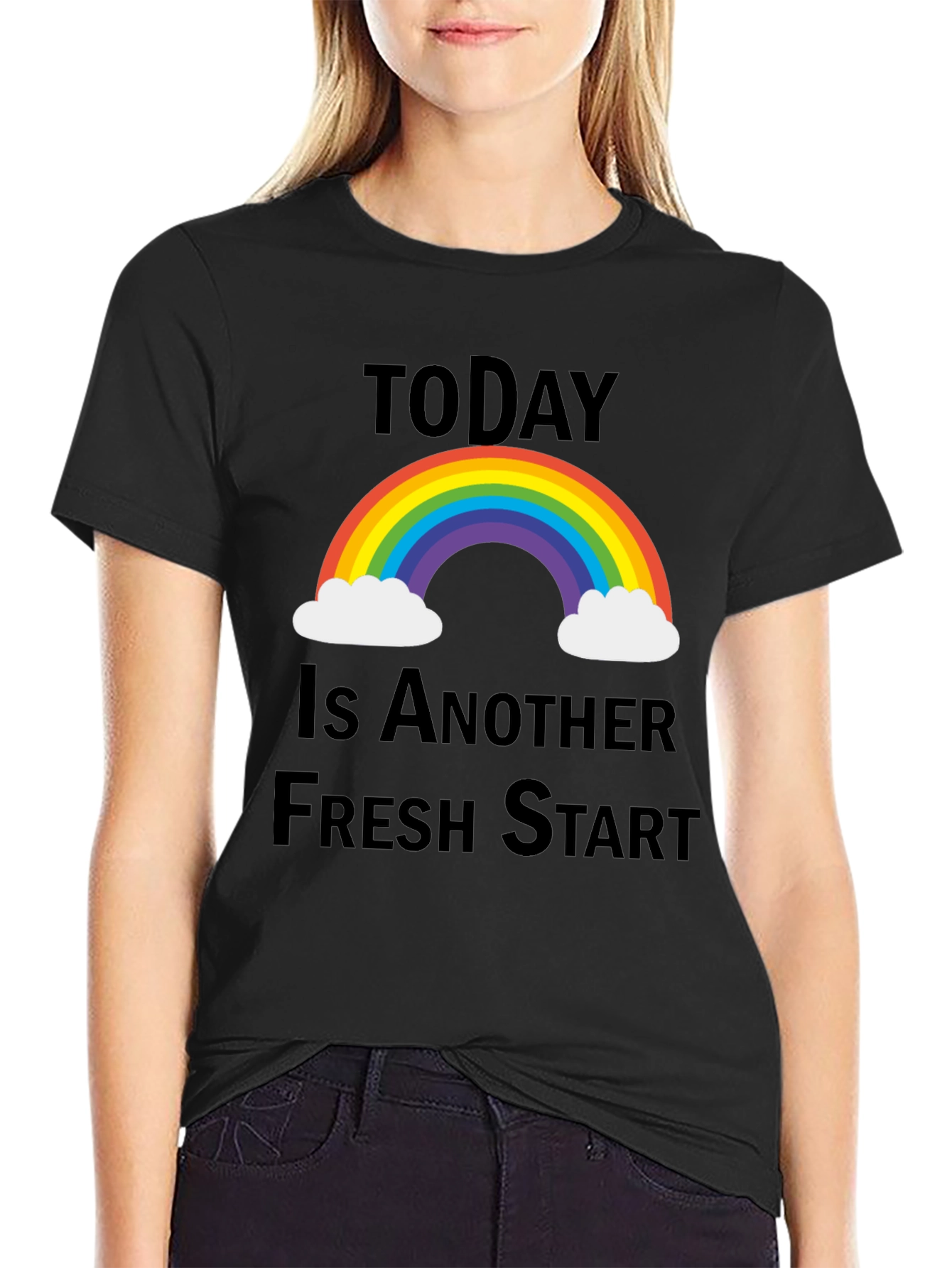 Fresh Start Rainbow Graphic Tee - Positive Vibes T-Shirt