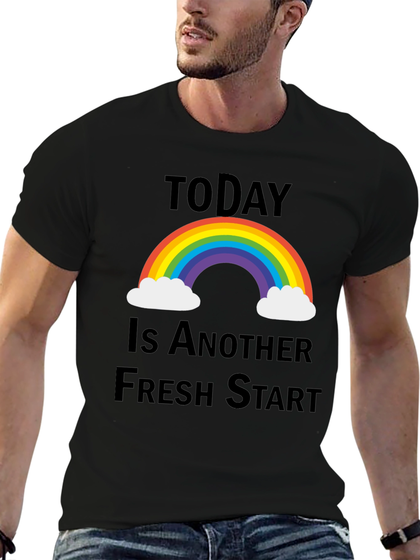 Fresh Start Rainbow Graphic Tee - Positive Vibes T-Shirt