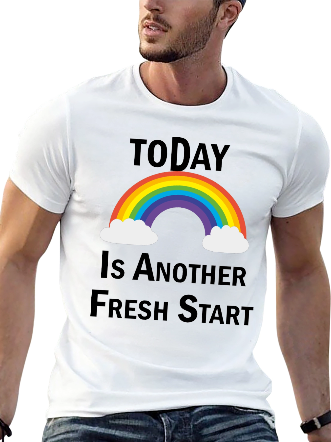 Fresh Start Rainbow Graphic Tee - Positive Vibes T-Shirt