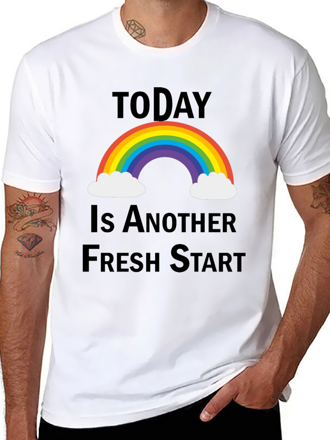 Fresh Start Rainbow Graphic Tee - Positive Vibes T-Shirt