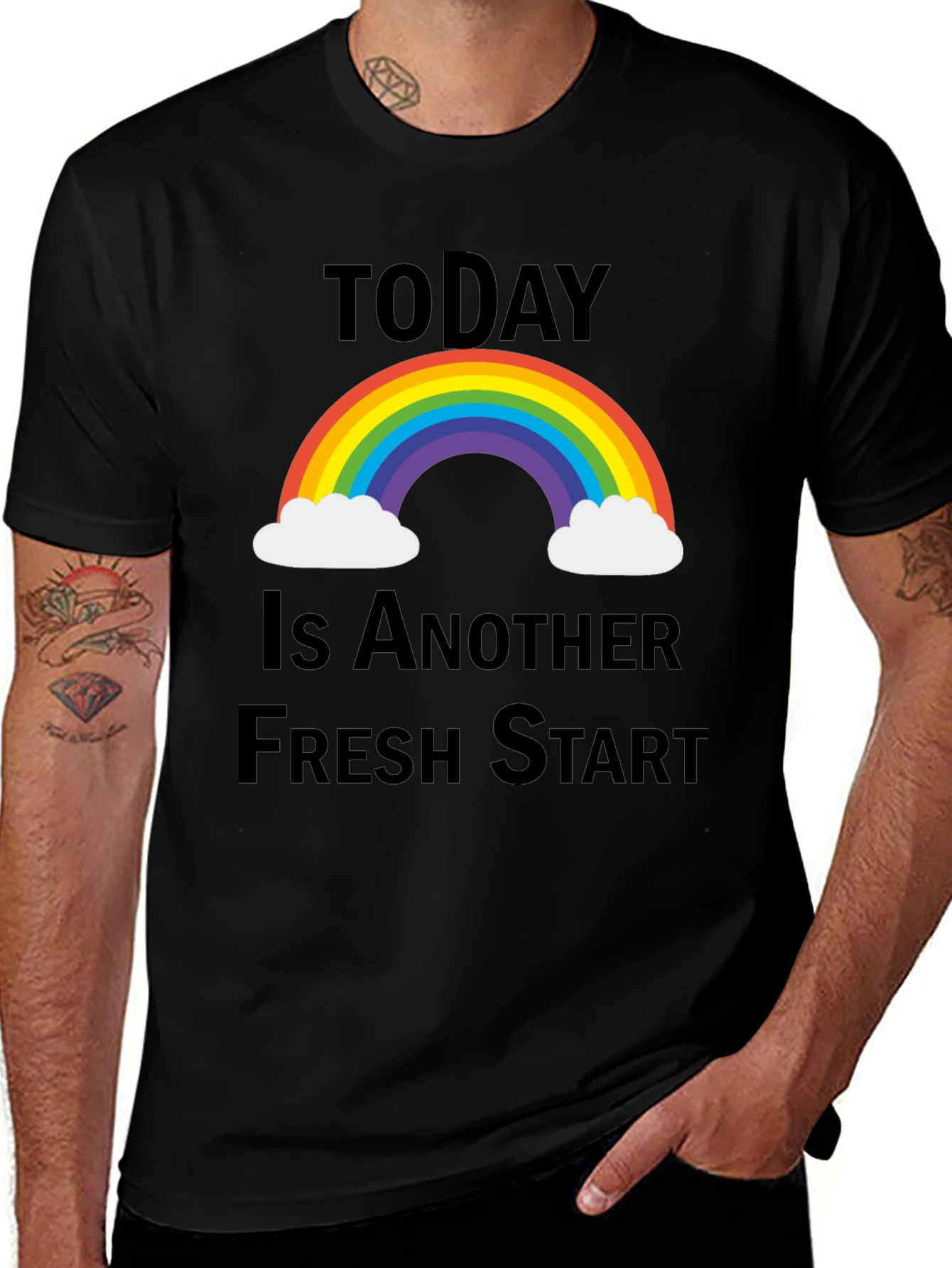 Fresh Start Rainbow Graphic Tee - Positive Vibes T-Shirt