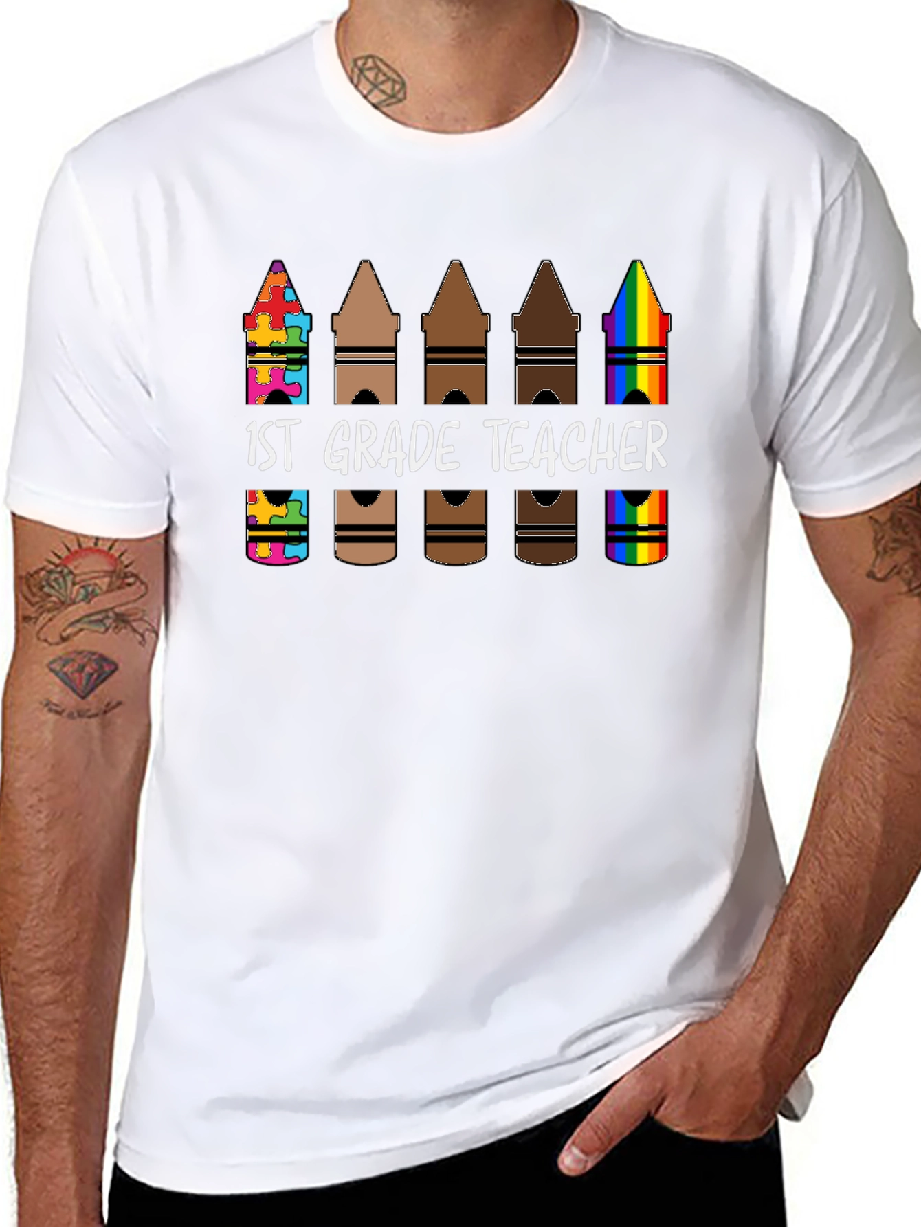 1st Grade Teacher Crayon T-Shirt