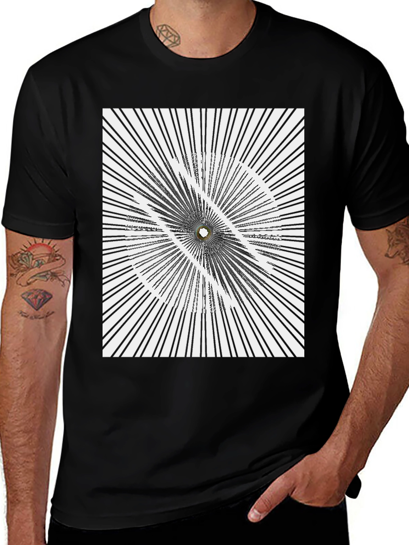 Abstract Optical Illusion Graphic Print Black T-Shirt