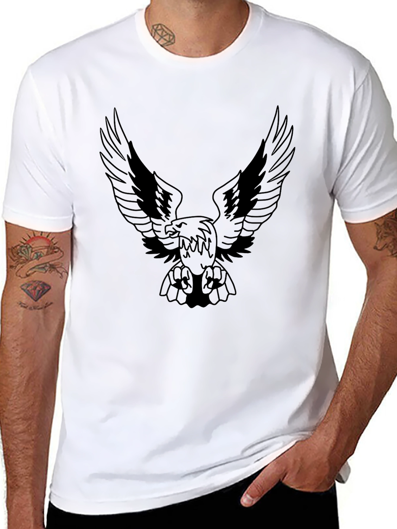 Mens Black Eagle Graphic Tee - Bold Design