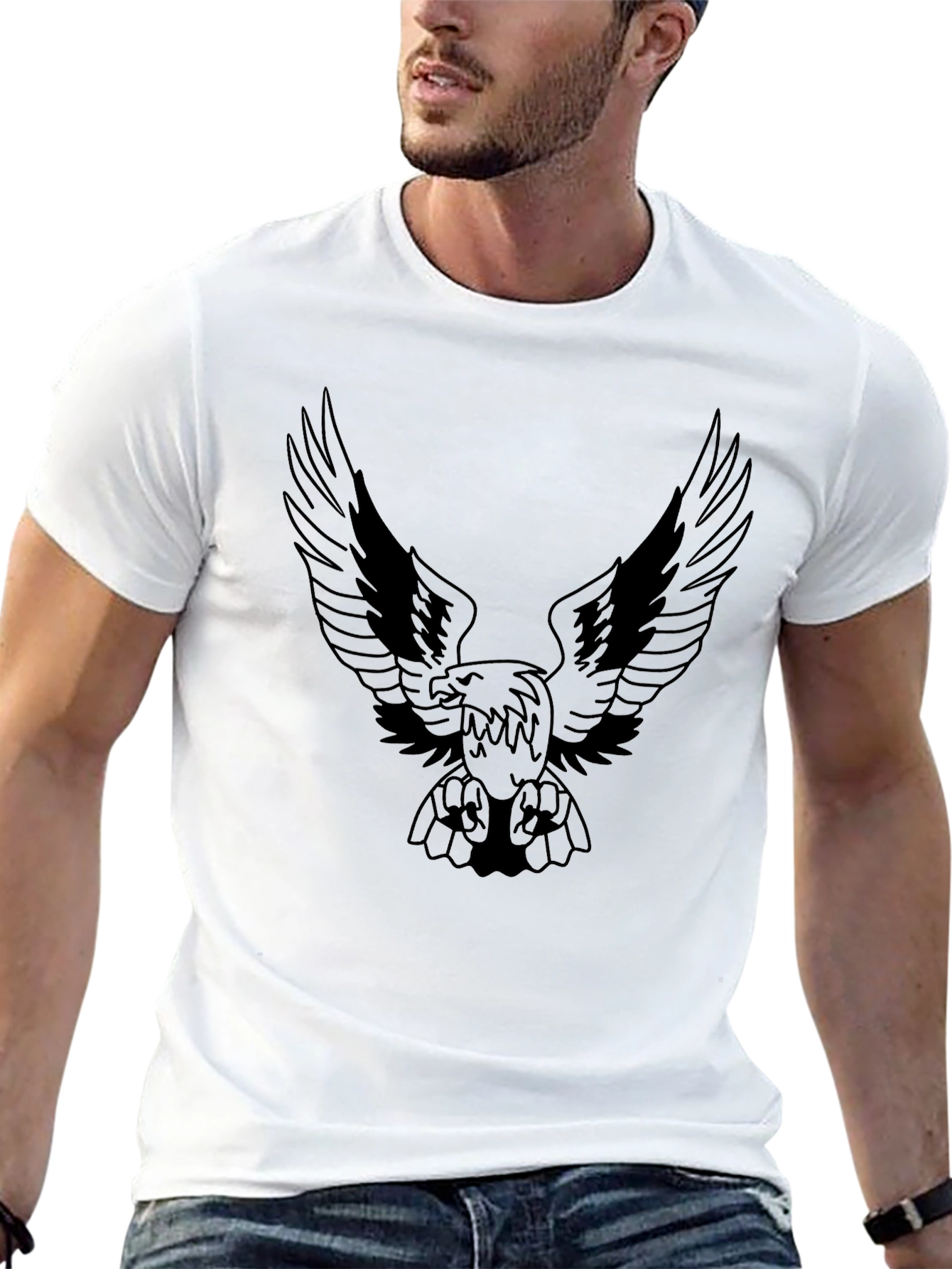 Mens Black Eagle Graphic Tee - Bold Design