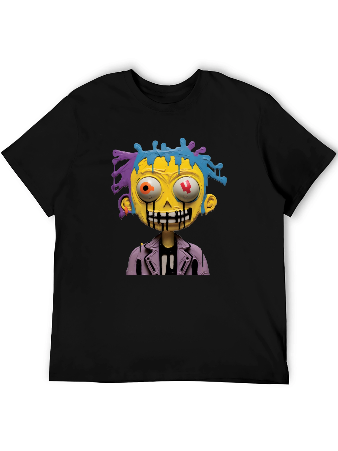 Cartoon Zombie Graphic Tee - Stylish Mens Black T-Shirt